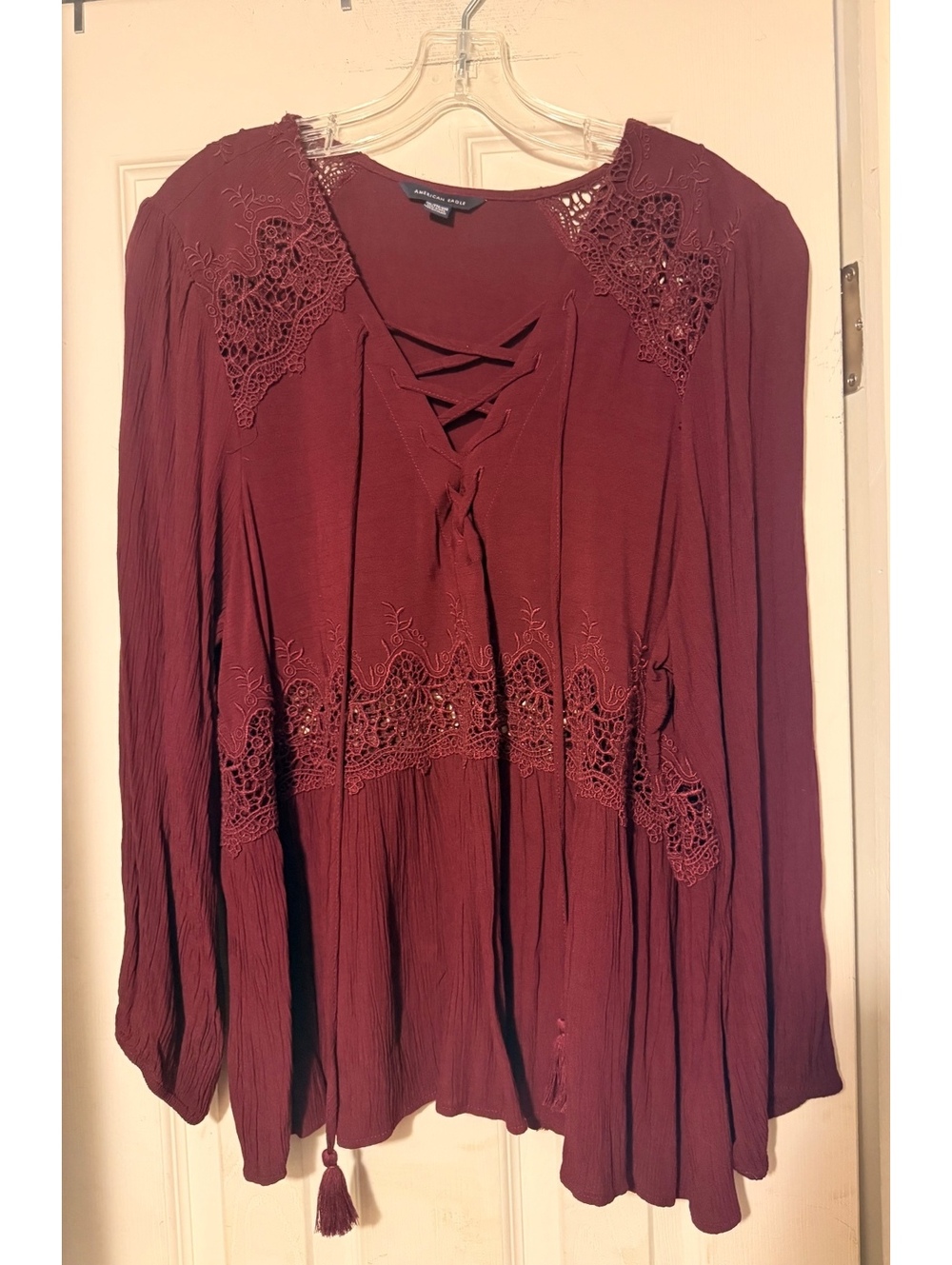 Women’s American Eagle Outfitters AEO Long Sleeve Boho Shirt Blouse XXL Butgundy